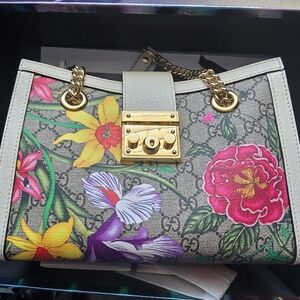 GUCCI BAG PADLOCK GG FLORAL WHITE-BEIGE,S